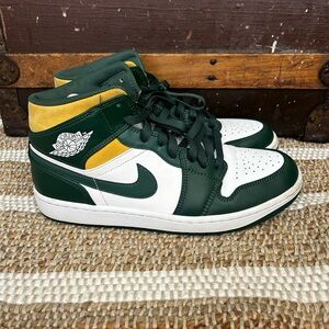 Men’s Size 12.5 - Nike Air Jordan 1 Mid Sonics Noble Green Yellow